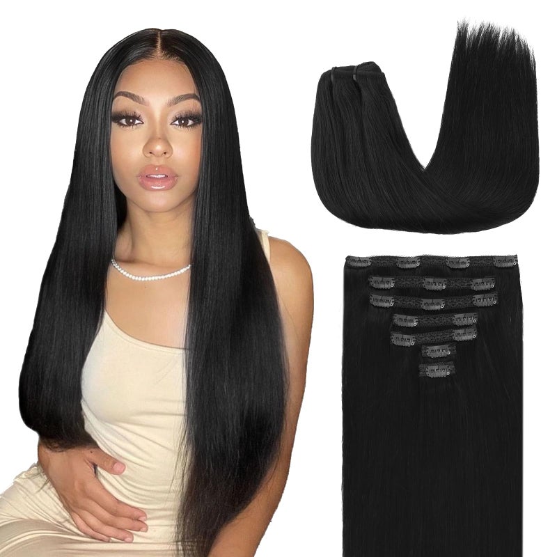 Lashey Clip in Hair Extensions Real Human Hair 7pcs 120g 18 Inch 1 Jet Black Straight Hair Remy Human Hair Extensions Clip in Extensions Real Human Hair